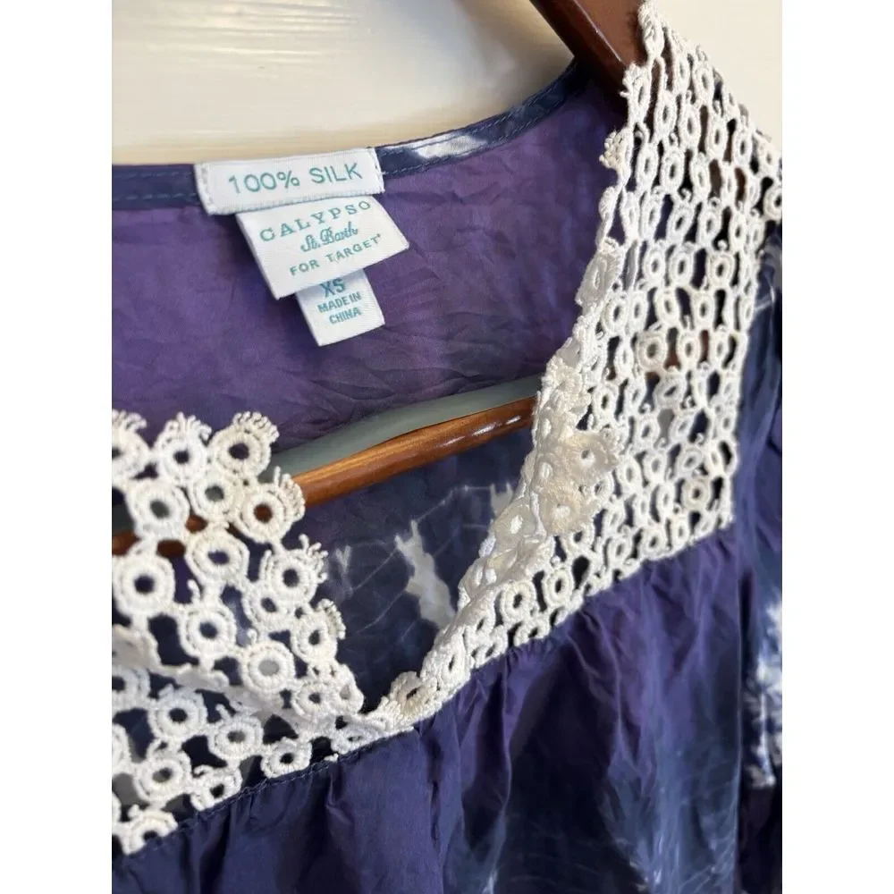 Calypso St. Barth For Target Women's Silk 3/4 Sleeve Tunic Top Purple Size XS - Picture 2 of 6